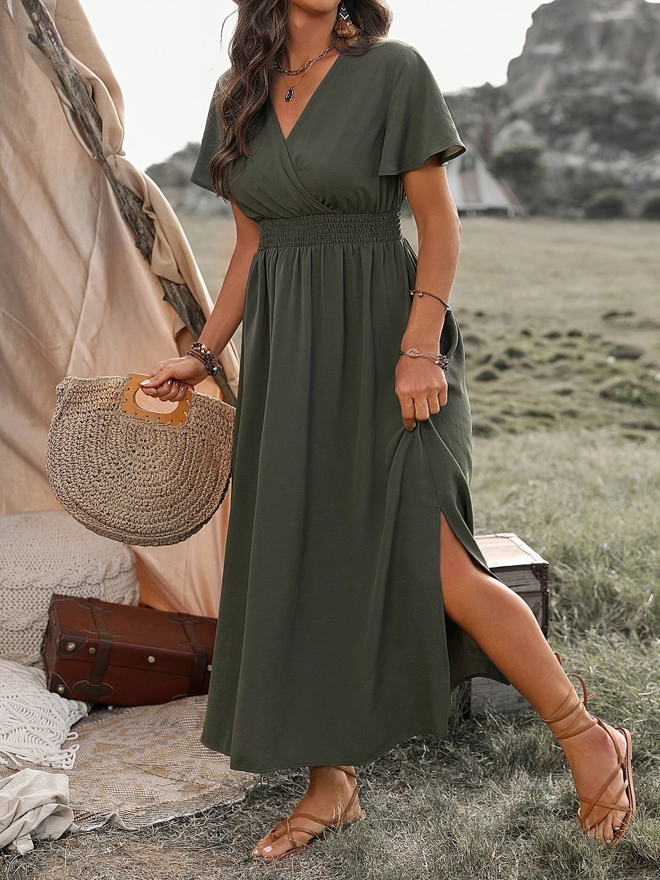 Elegant Dress with Wrap Detail-Feminine Boho style