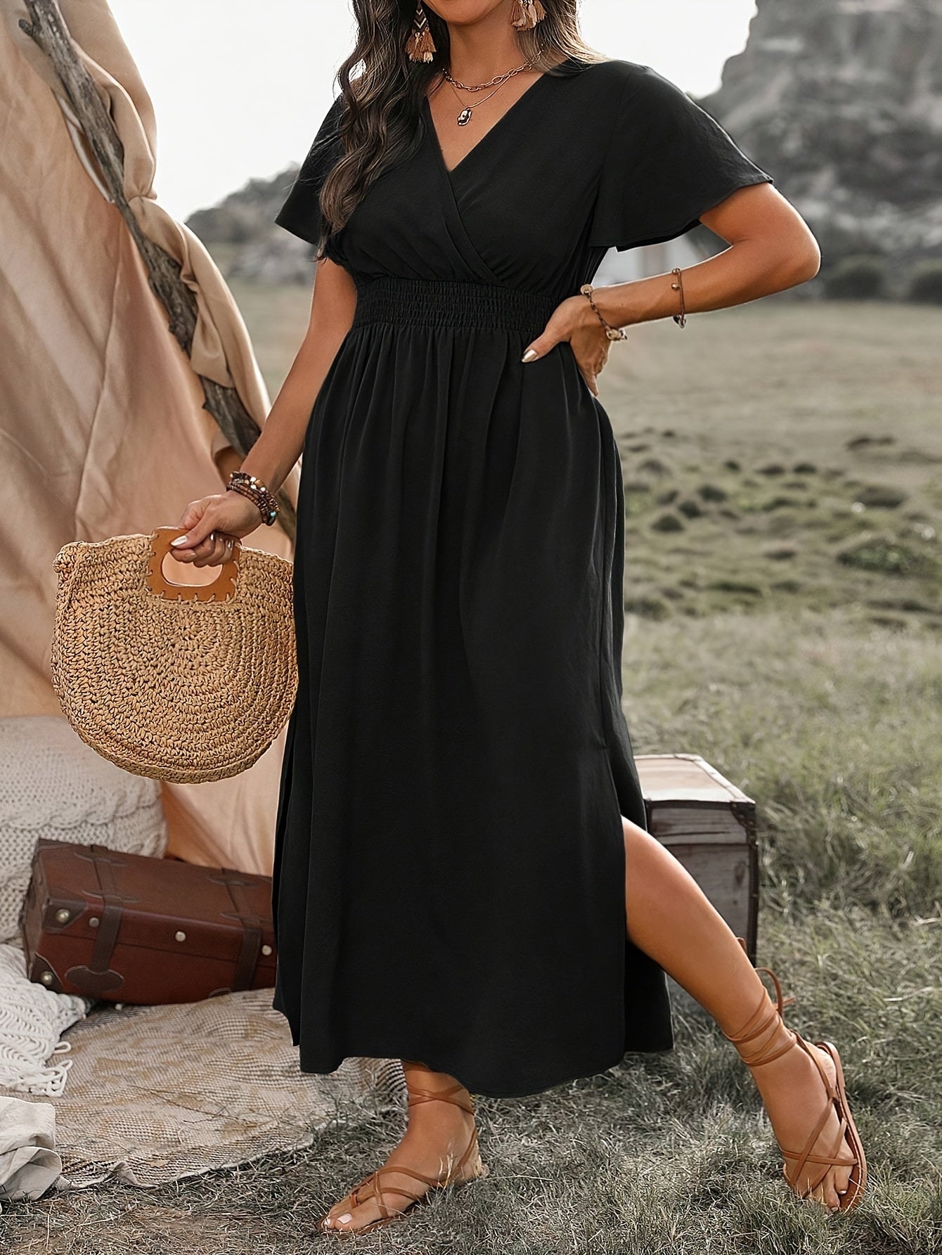 Elegant Dress with Wrap Detail-Feminine Boho style