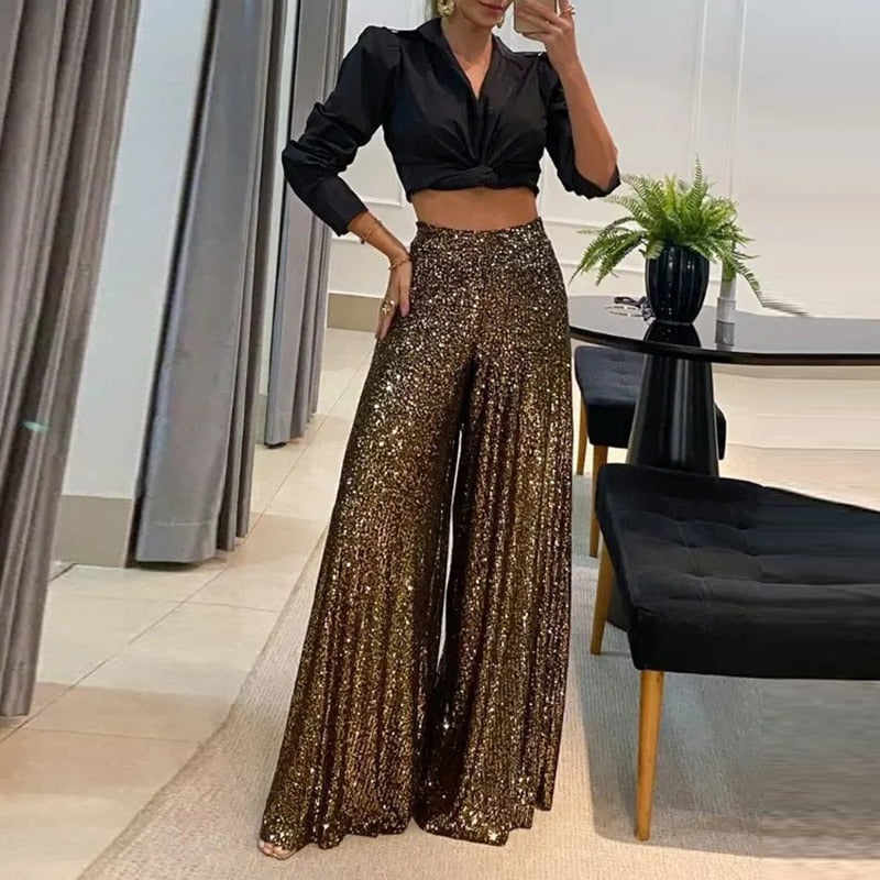 Wide sequins pants